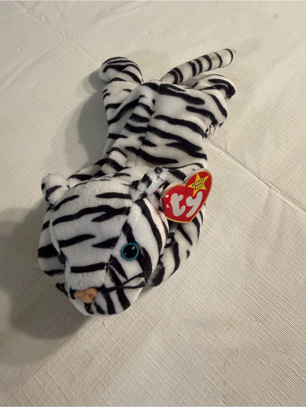 Ty Blizzard White Plush Tiger with Black Stripes